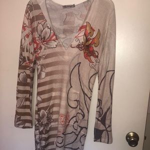 Ed Hardy Tan long sleeve hoody dress with beautiful designs all over